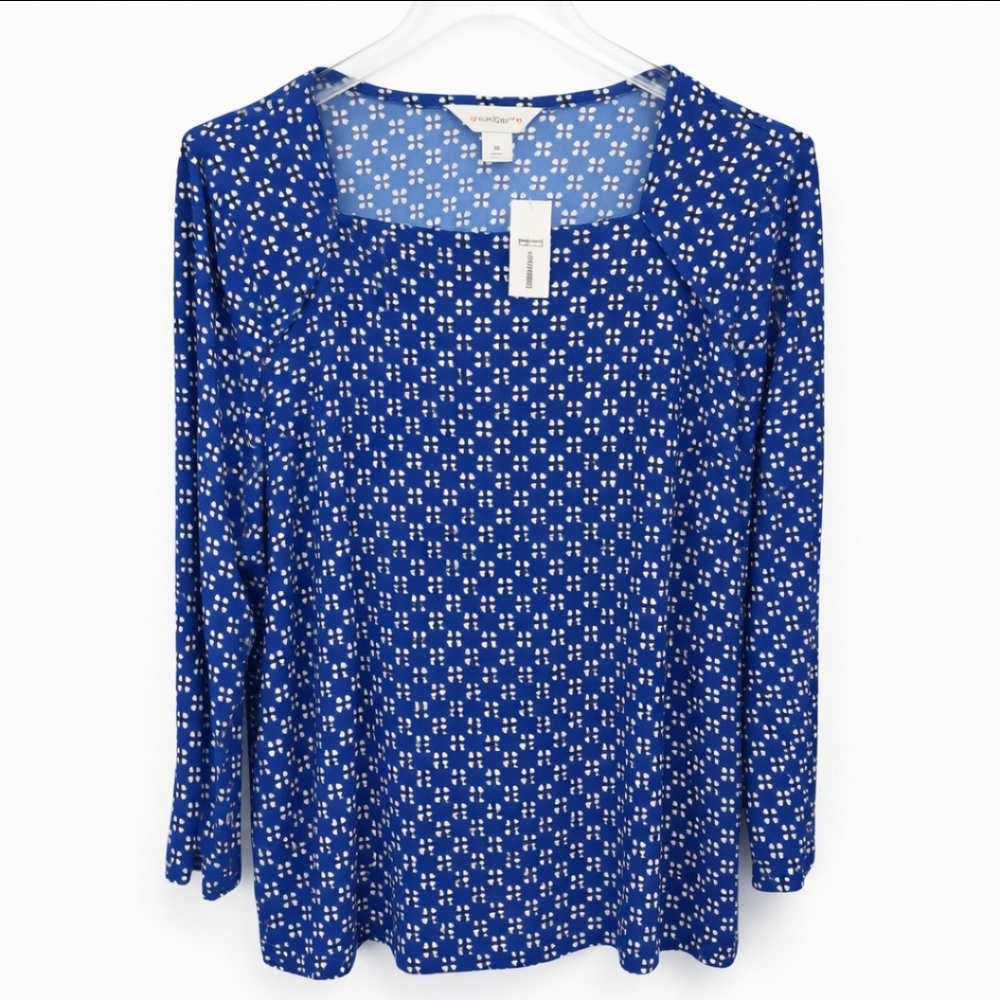 NWT Liz Claiborne Blue Geometric Dot Print Blouse Sz XL